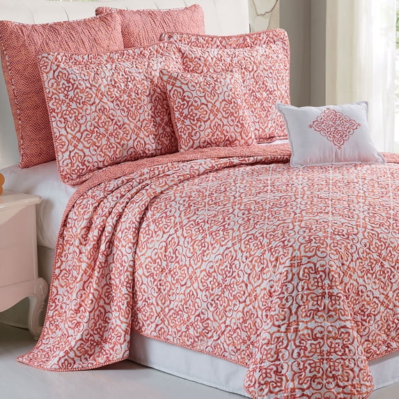 Home Soft Things 7 Piece Printed Microfiber Quilts Bedspread Set - Revington - Queen (90" x 90")