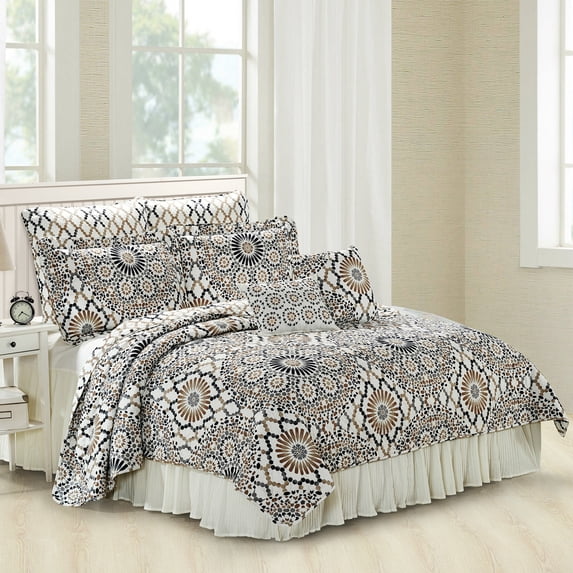 Home Soft Things 7 Piece Printed Microfiber Quilts Bedspread Set - Tradewinds - King (102" x 90")