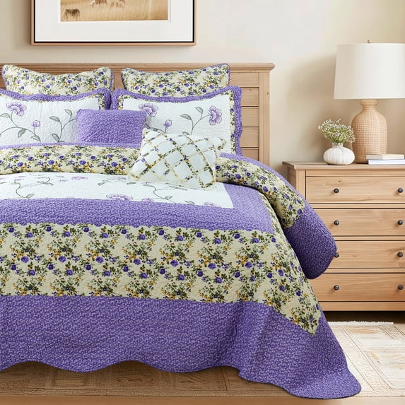 Home Soft Things 7 Piece Saigon Bedspread Set - Lilac - Oversize Queen (102" x 118")