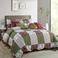 thumbnail image 1 of Home Soft Things 8-Piece Floral Plaid Patchwork Bedspread Set, Reversible & Soft - Burgundy - King (118" x 106"), 1 of 8
