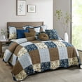 thumbnail image 1 of Home Soft Things 8-Piece Floral Plaid Patchwork Bedspread Set, Reversible & Soft - Dark Blue - Queen (106" x 106"), 1 of 8