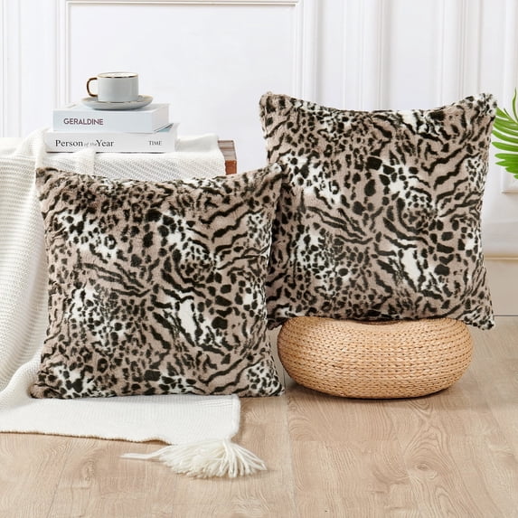 Home Soft Things Animal Print Faux Fur Pillow Covers, Set of 2, 20"x20", Biskra
