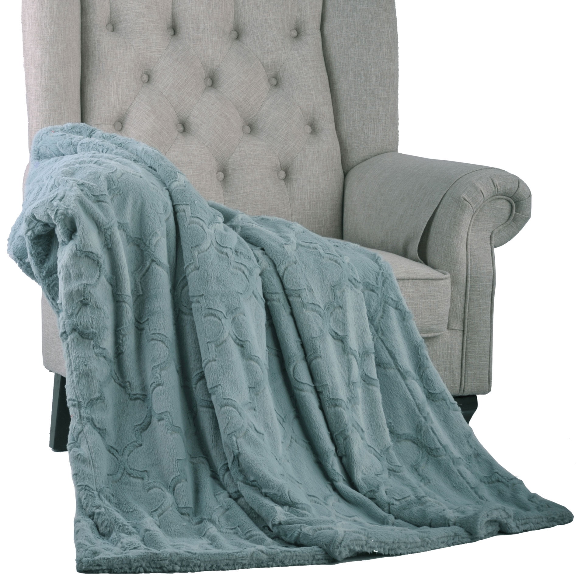 Silver Blue Faux Fur and Sherpa Reversible Throw Blanket 60" x 80"