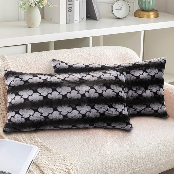 Home Soft Things Ballys Faux Fur 2 Piece Throw Pillow Cover Set - Black - 14" x26"