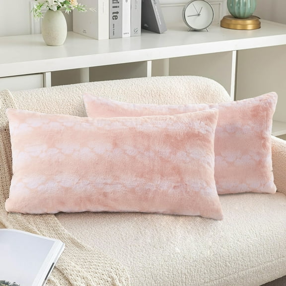 Home Soft Things Ballys Faux Fur 2 Piece Throw Pillow Cover Set - Rose Quartz - 14" x26"