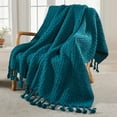 thumbnail image 1 of Home Soft Things Basket Weave Throw Blanket with Braided Tassels, Reversible Lightweight Super Soft Cozy Throw Blanket, 50x60 inches, Teal, 1 of 9