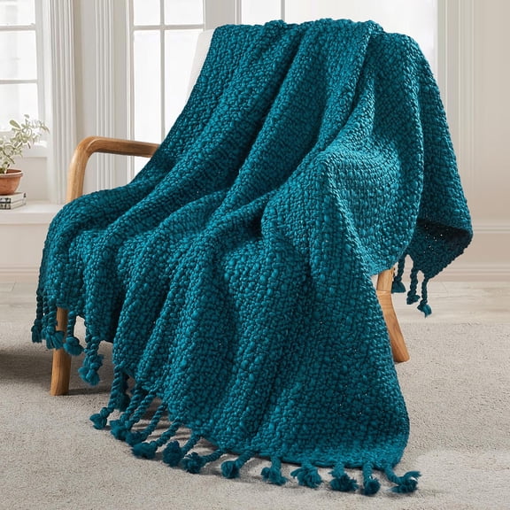 Home Soft Things Basket Weave Throw Blanket with Braided Tassels, Reversible Lightweight Super Soft Cozy Throw Blanket, 50x60 inches, Teal