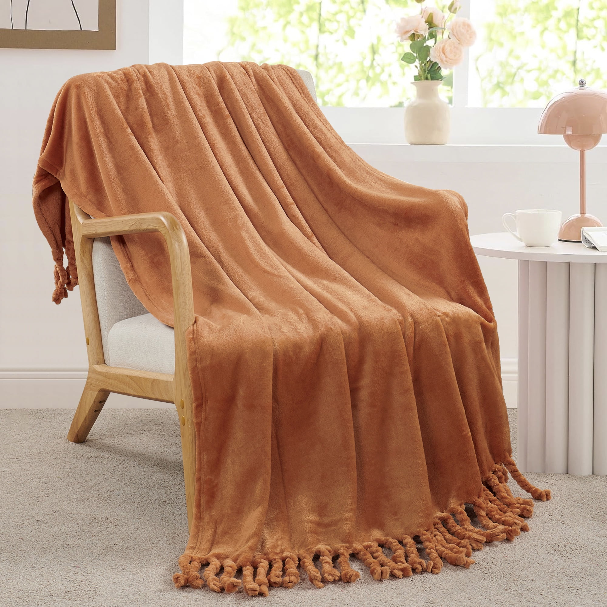 Burnt Orange Fleece Sherpa Reversible Throw Blanket