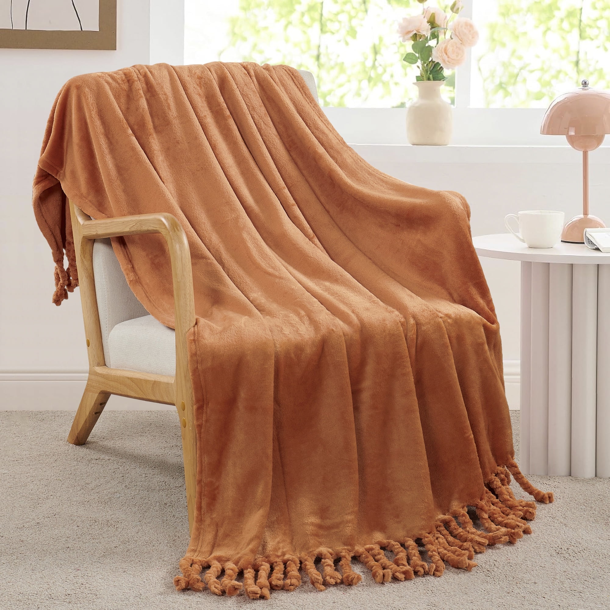 Burnt Orange Fleece Sherpa Reversible Throw Blanket
