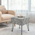 thumbnail image 1 of Home Soft Things Brick Textured Faux Fur Stool Chair, Upholstered Footrest Ottoman with Black Metal Legs and Padded Seat - Grey - 17''x17''x17'', 1 of 8