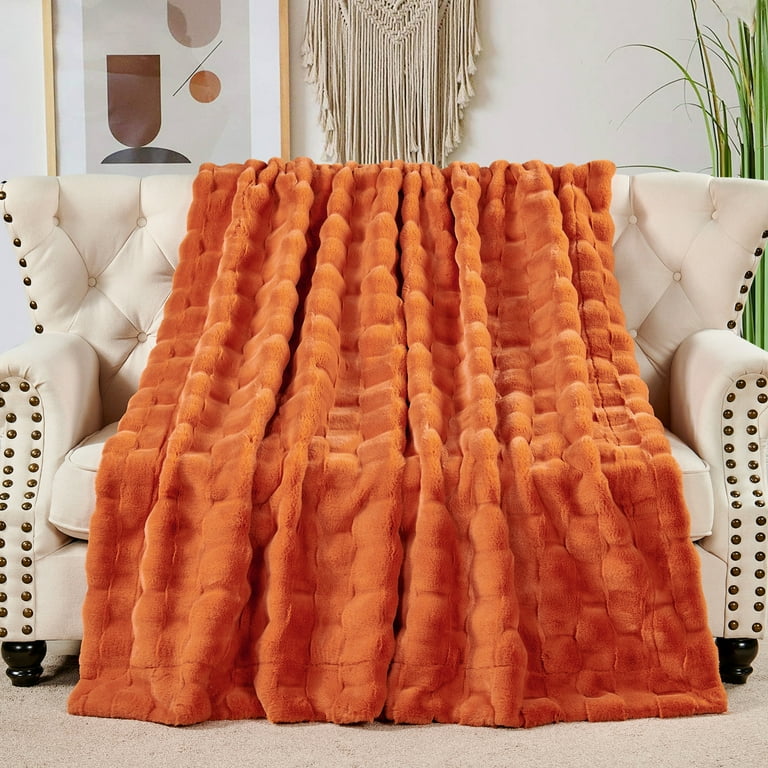Home Soft Things Brick Textured Faux Fur Throw Burnt Orange 50