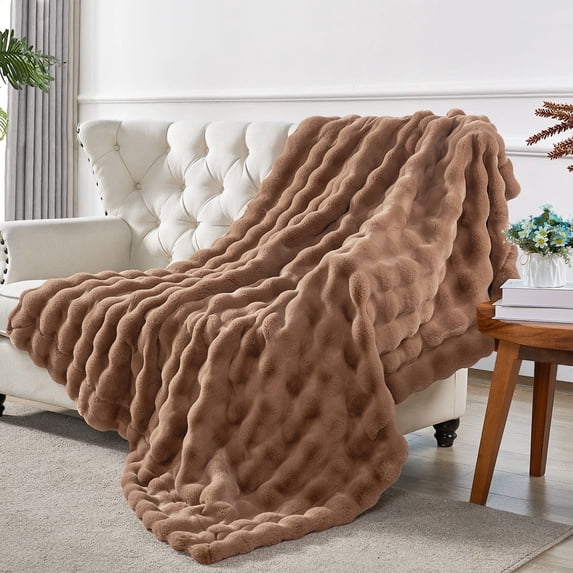 Home Soft Things Bubble Textured Faux Fur Throw Blanket, Cozy & Reversible, 50x60", Taupe