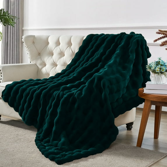 Home Soft Things Bubble Textured Faux Fur Throw Blanket, Cozy & Reversible, 50x60", Teal