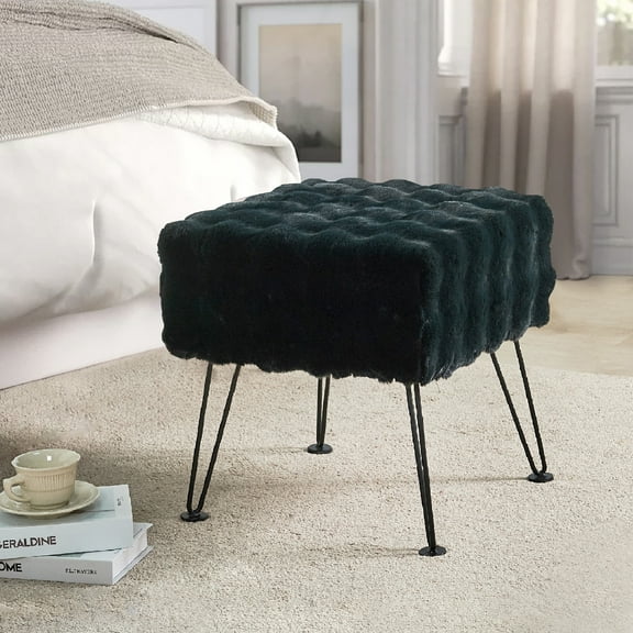 Home Soft Things Bubble Textured Stool Ottoman - Black - 17'' x 17'' x 17''