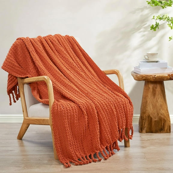 Home Soft Things Chain Tweed Throw Blanket, Reversible Lightweight Super Soft Cozy Throw Blanket, 50x60 inches, Burnt Orange