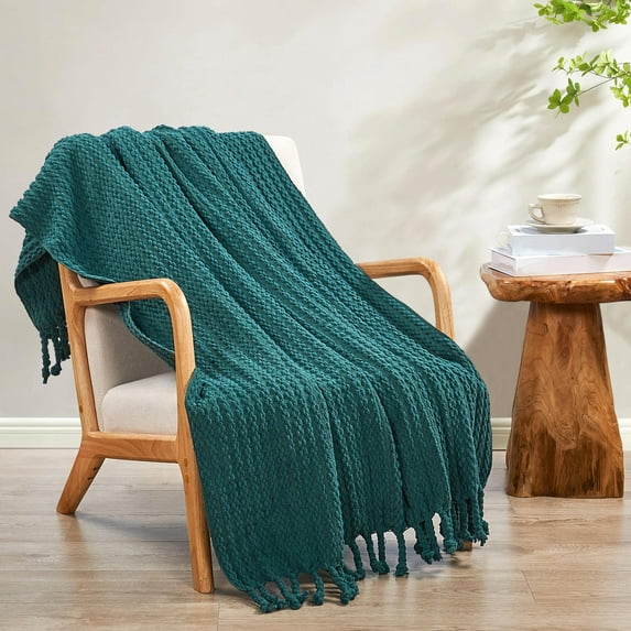 Home Soft Things Chain Tweed Throw Blanket, Reversible Lightweight Super Soft Cozy Throw Blanket, 50x60 inches, Deep Teal