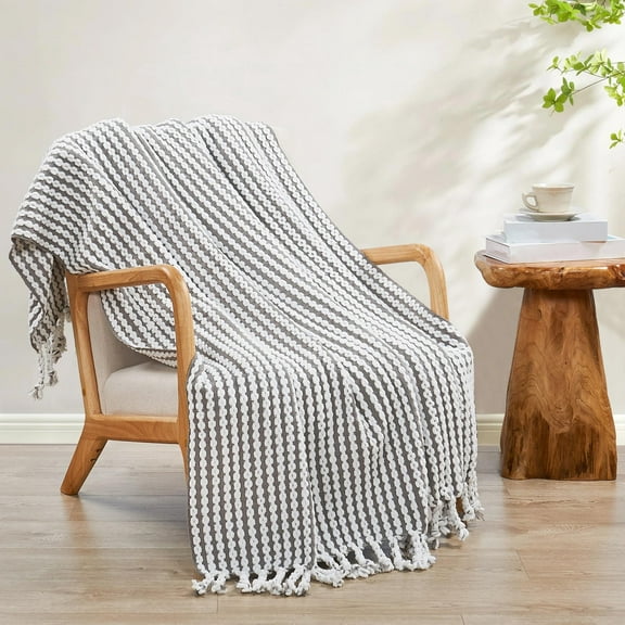 Home Soft Things Chain Tweed Throw Blanket, Reversible Lightweight Super Soft Cozy Throw Blanket, 50x60 inches, Grey