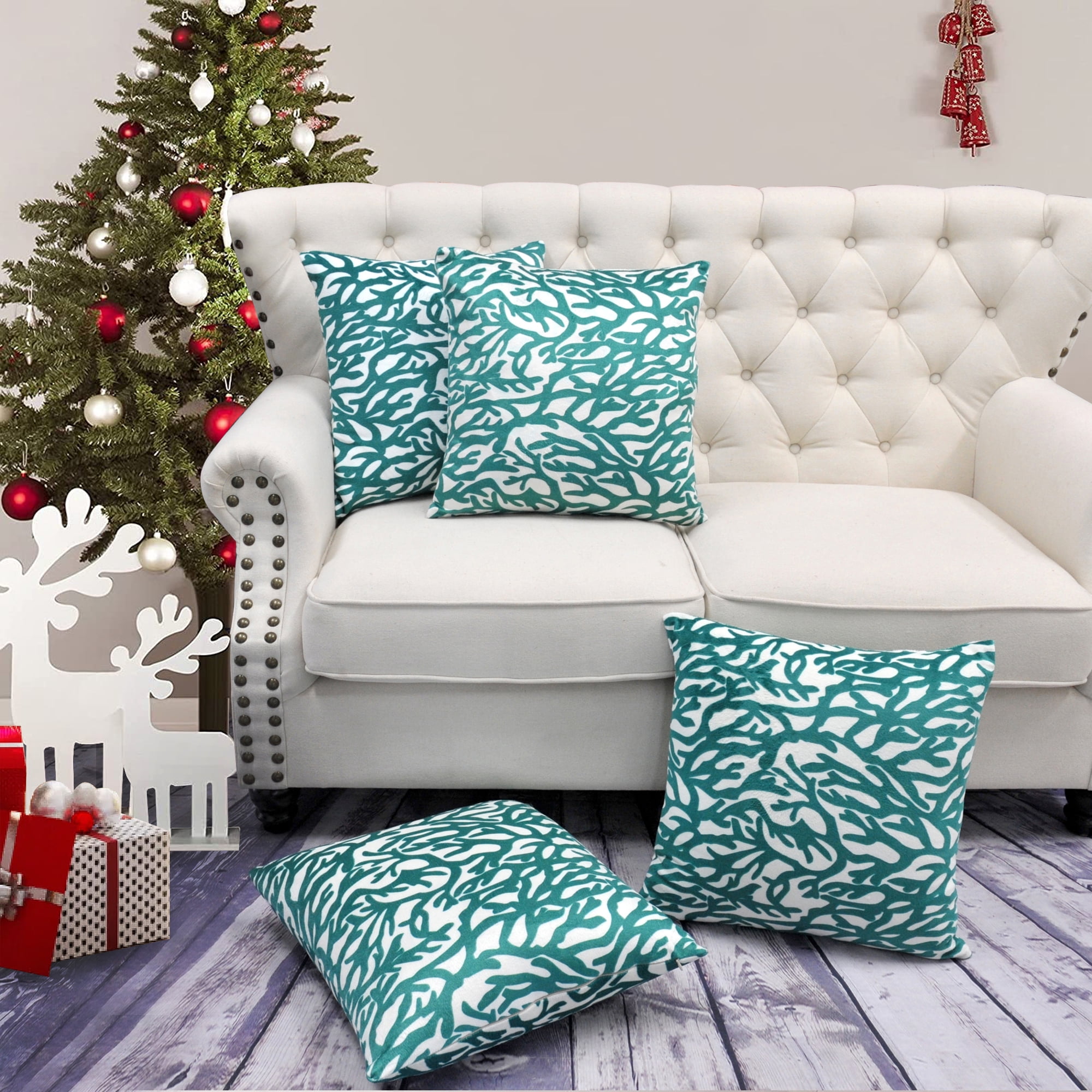 Home Soft Things Christmas Throw Pillow Cover Piece Set Coral