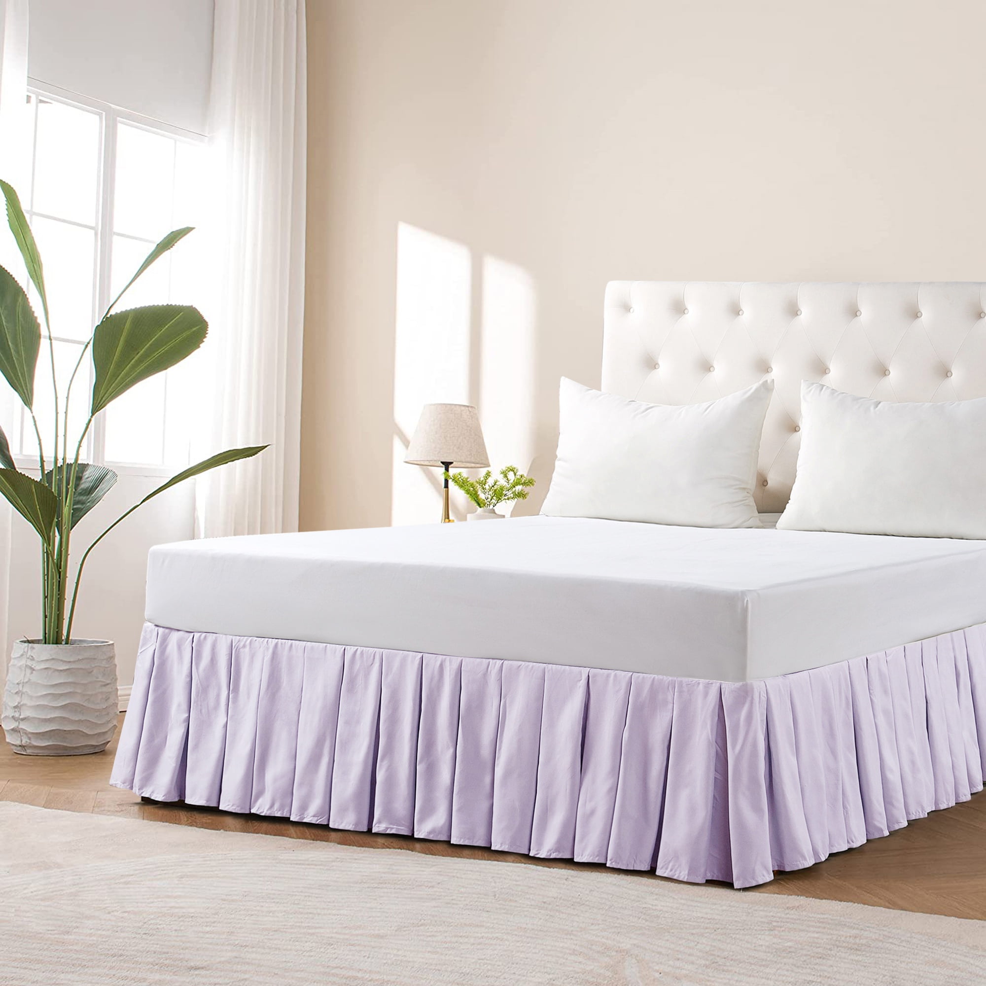 Lilac King Size Ruffled Polyester Linen Bed Skirt