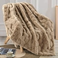 thumbnail image 1 of Home Soft Things Cloud Carved Faux Fur Embossed Throw Blanket with Micromink Back, Luxury Soft Cozy Plush Fluffy Fuzzy Reversible Thick Warm Throw Blanket, 50x60 inches, Light Taupe, 1 of 10