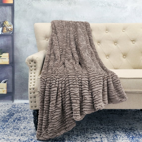 Home Soft Things Colleen Air Brushed Faux Fur Throw Blanket Luxury Soft Cozy Fluffy Throw - Amphora - 60" x 70"