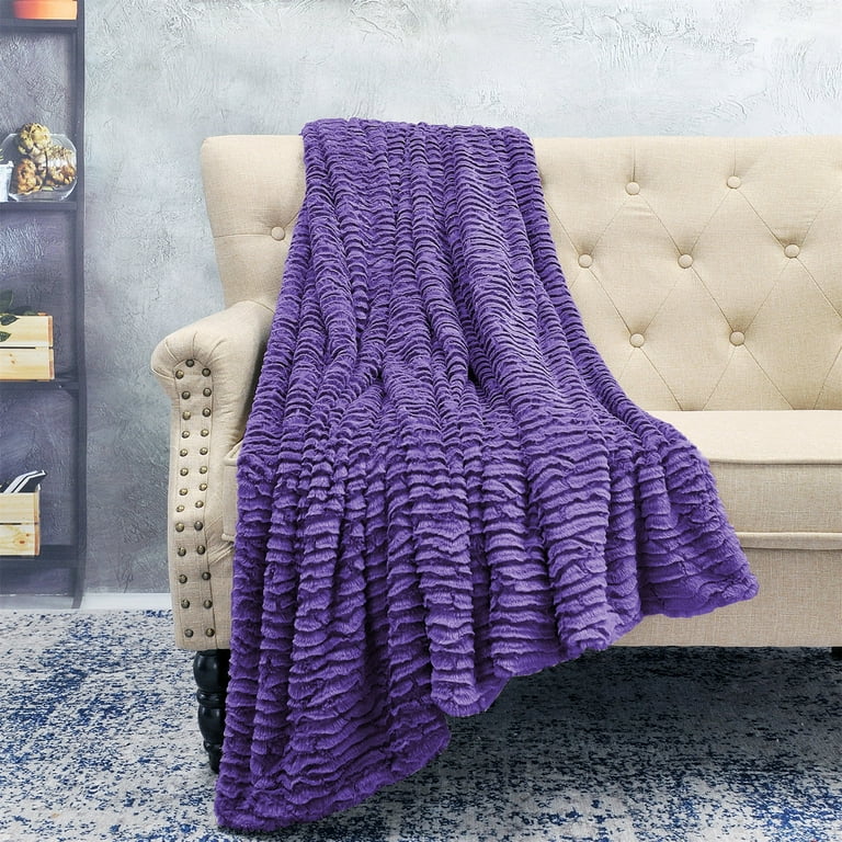 Home Soft Things Colleen Air Brushed Faux Fur Throw Blanket Luxury Soft Cozy Fluffy Throw Purple 60 x 70 Walmart