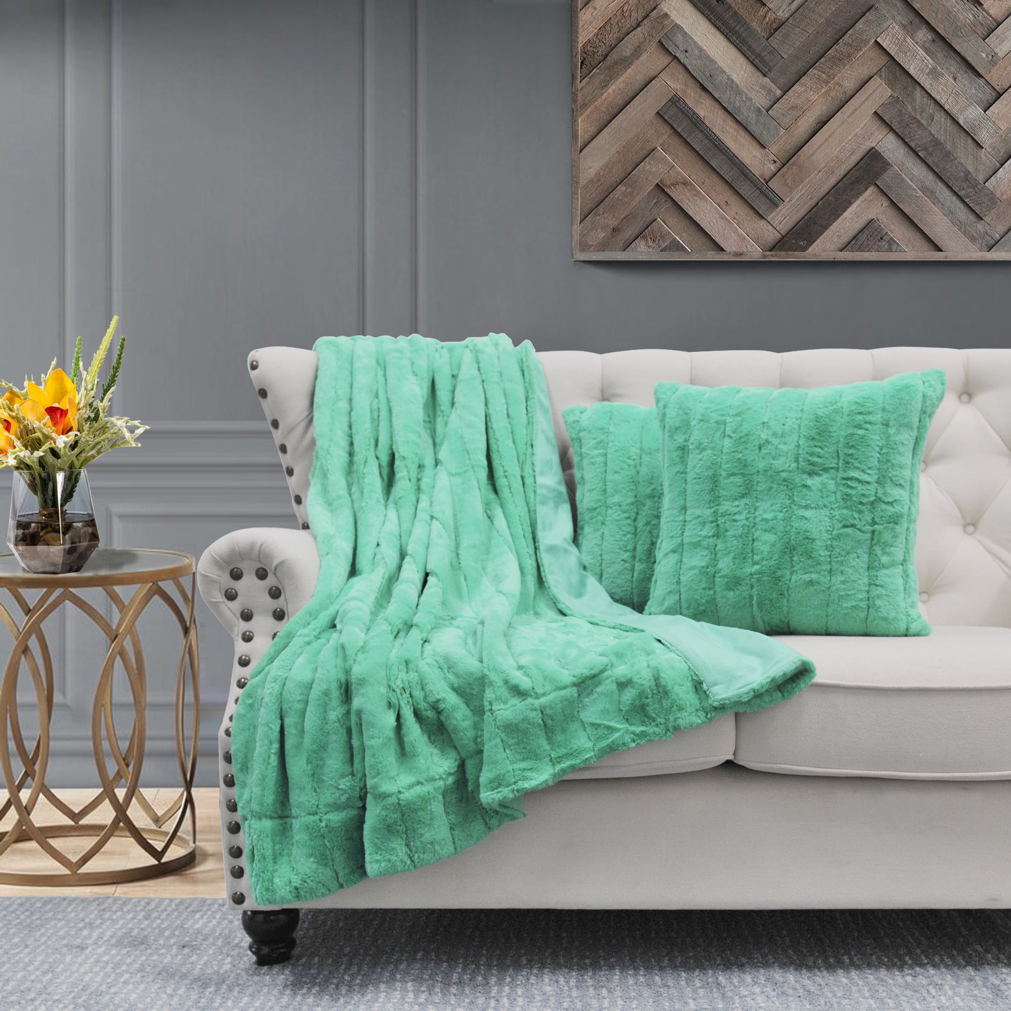 Home Soft Things Comfy Fluffy Throw & 2 Pillow Covers Combo Arcadia