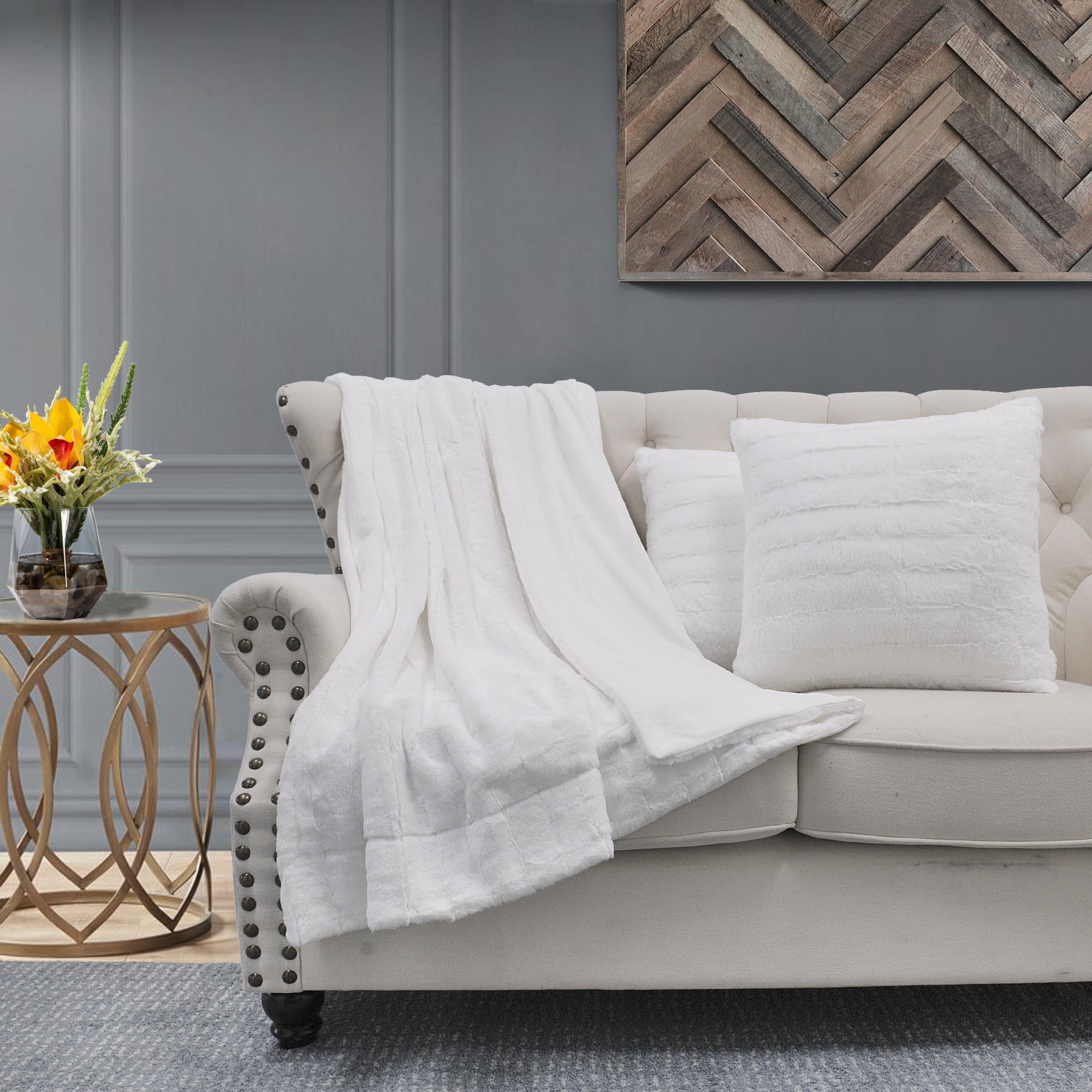 Home Soft Things Comfy Fluffy Throw & 2 Pillow Covers Combo Bright