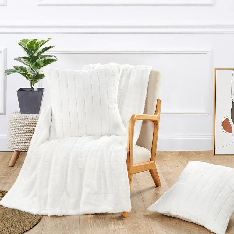 Home Soft Things Comfy Fluffy Throw 2 Pillow Covers Combo Bright White 60 x 80 18 x 18 Jumbo Walmart