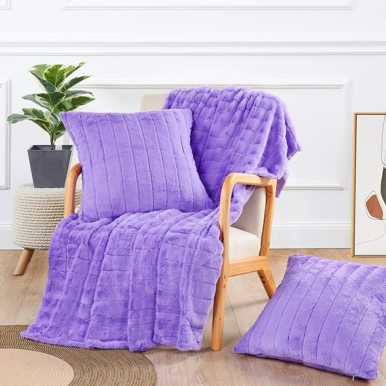 Boon Throw Blanket Rabbit Faux Fur Throw Pillow Combo Set Paisley Purple