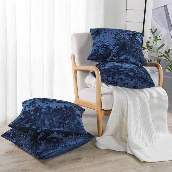 Home Soft Things Crushed Velvet 4 Piece Throw Pillow Cover Set - Blue - 20" x 20"