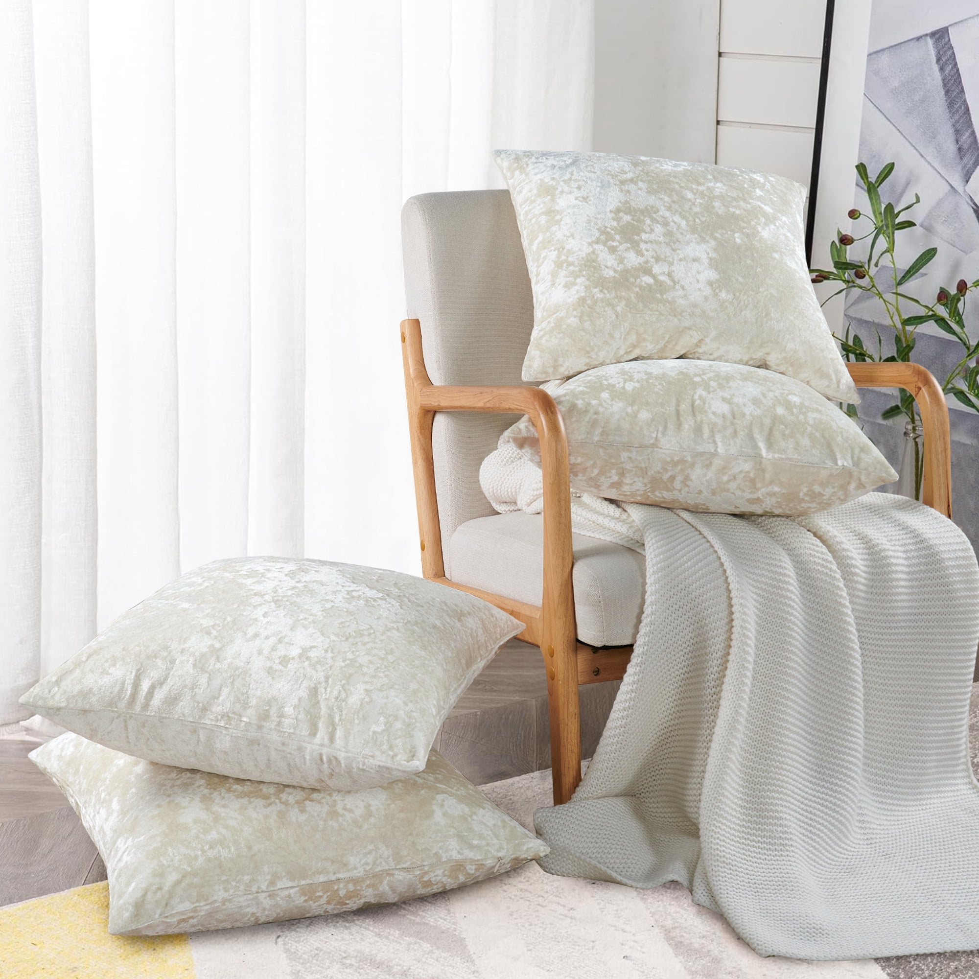 Home Soft Things Crushed Velvet 4 Piece Throw Pillow Cover Set - Gardenia - 20" x 20"