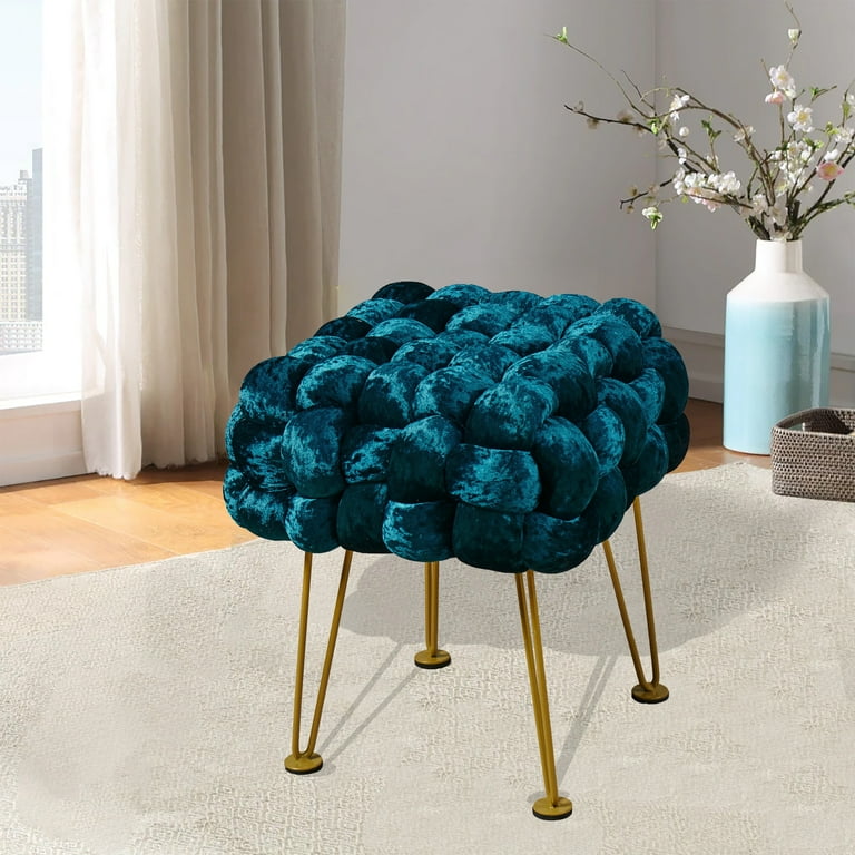 Home Soft Things Crushed Velvet Pouf Stool Ottoman Dark Teal