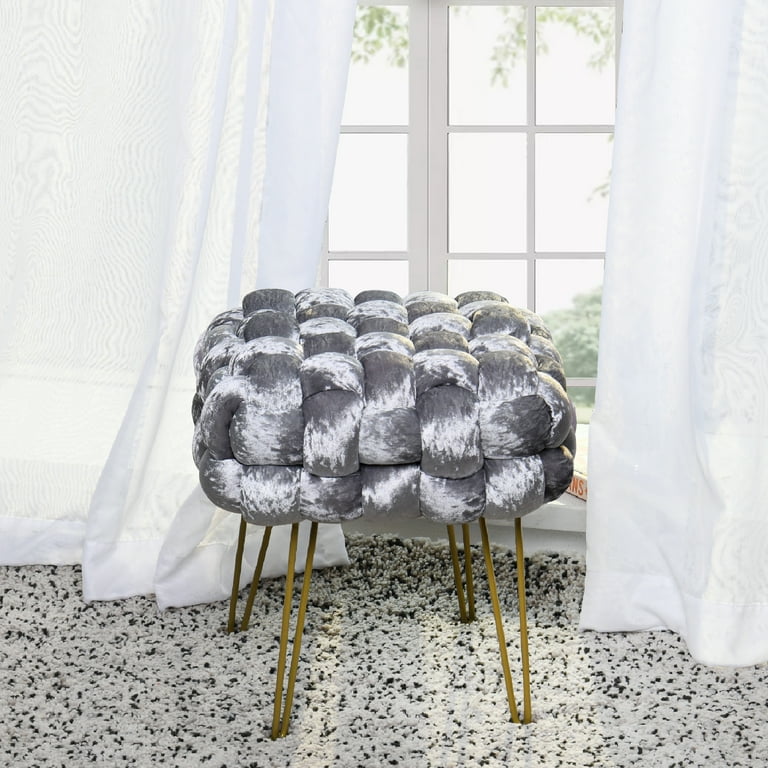 Home Soft Things Crushed Velvet Pouf Stool Ottoman Grey