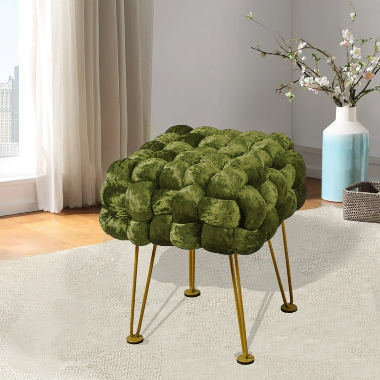 Home Soft Things Crushed Velvet Pouf Stool Ottoman Moss Green