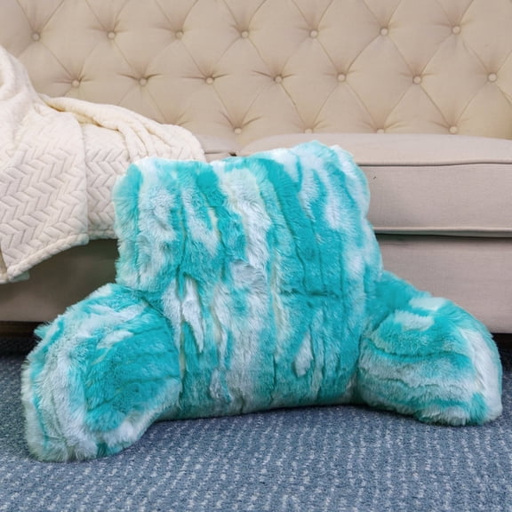 Home Soft Things DO-IT-YOURSELF Jaquard Faux Fur Bedrest Pillow - Blue Turquoise - 20" x 18" x 17"