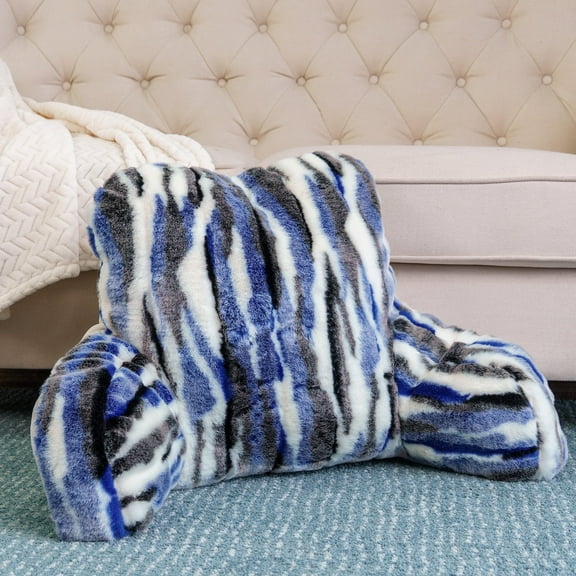 Home Soft Things Multi Jacquard Faux Fur Bedrest Pillow -Blue - 20" x 18" x 17"