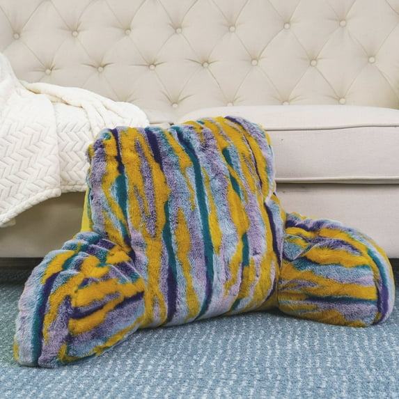 Home Soft Things DO-IT-YOURSELF Multi Jacquard Faux Fur Bedrest Pillow -Teal - 20" x 18" x 17"