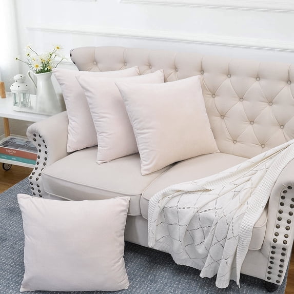 Home Soft Things Decorative Throw Pillow Covers, Soft Velvety Modern Double-Sided Designs, Pillow Inserts Not Included, Set of 4, 20x20 inch, Ivory
