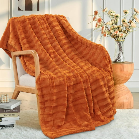 Home Soft Things Derby Double Sided Faux Fur Throw Blanket Solid Color Fuzzy Super Soft Cozy Plush Throw - Burnt Orange - 60" x 80" Jumbo