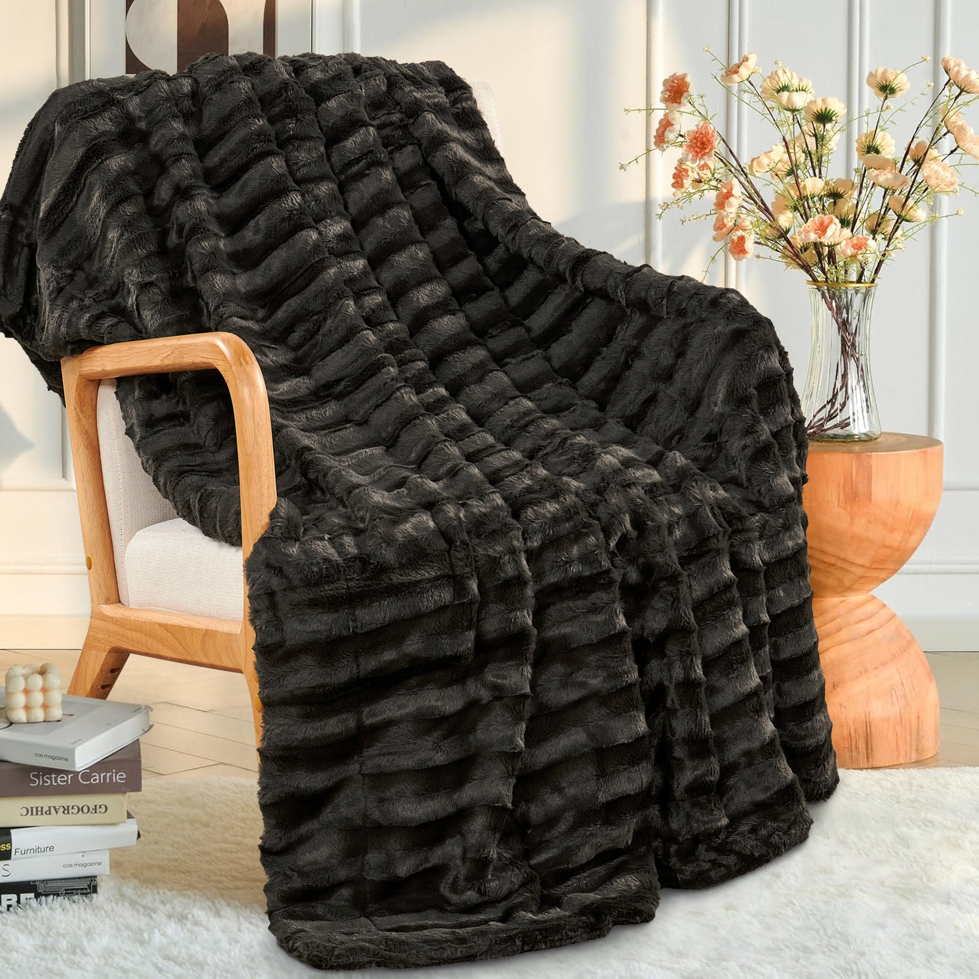 Cozy Chocolate Double-Sided Ultra-Fine Faux Fur Throw, 50" x 60"
