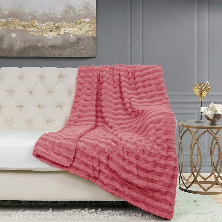 Home Soft Things Derby Double Sided Faux Fur Throw Spice Coral 50