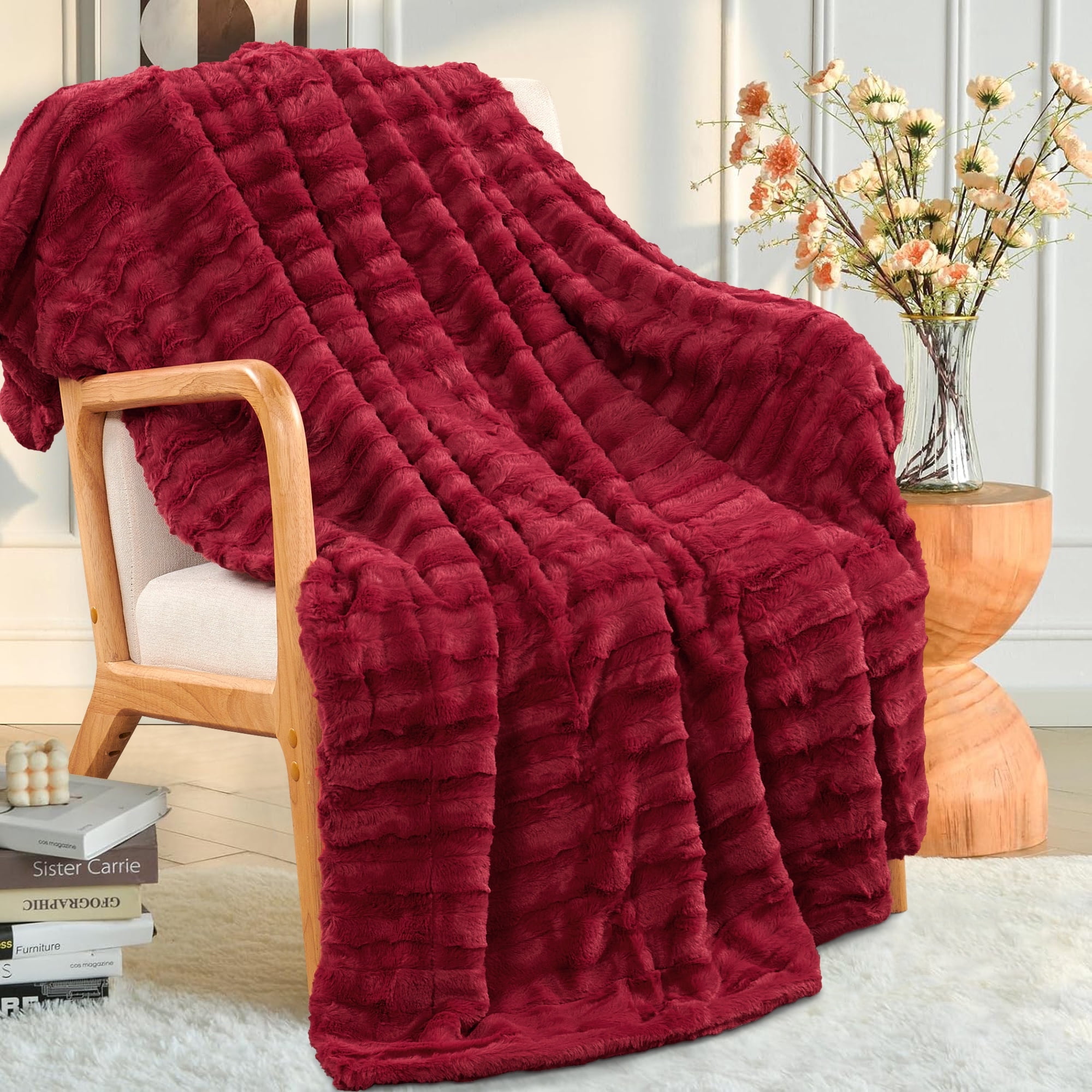 Home Soft Things Derby Double Sided Faux Fur Throw Blanket Solid Color ...