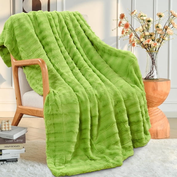 Home Soft Things Derby Double Sided Fauxfur Throw Citron Microfiber Modern & Contemporary, Traditional
