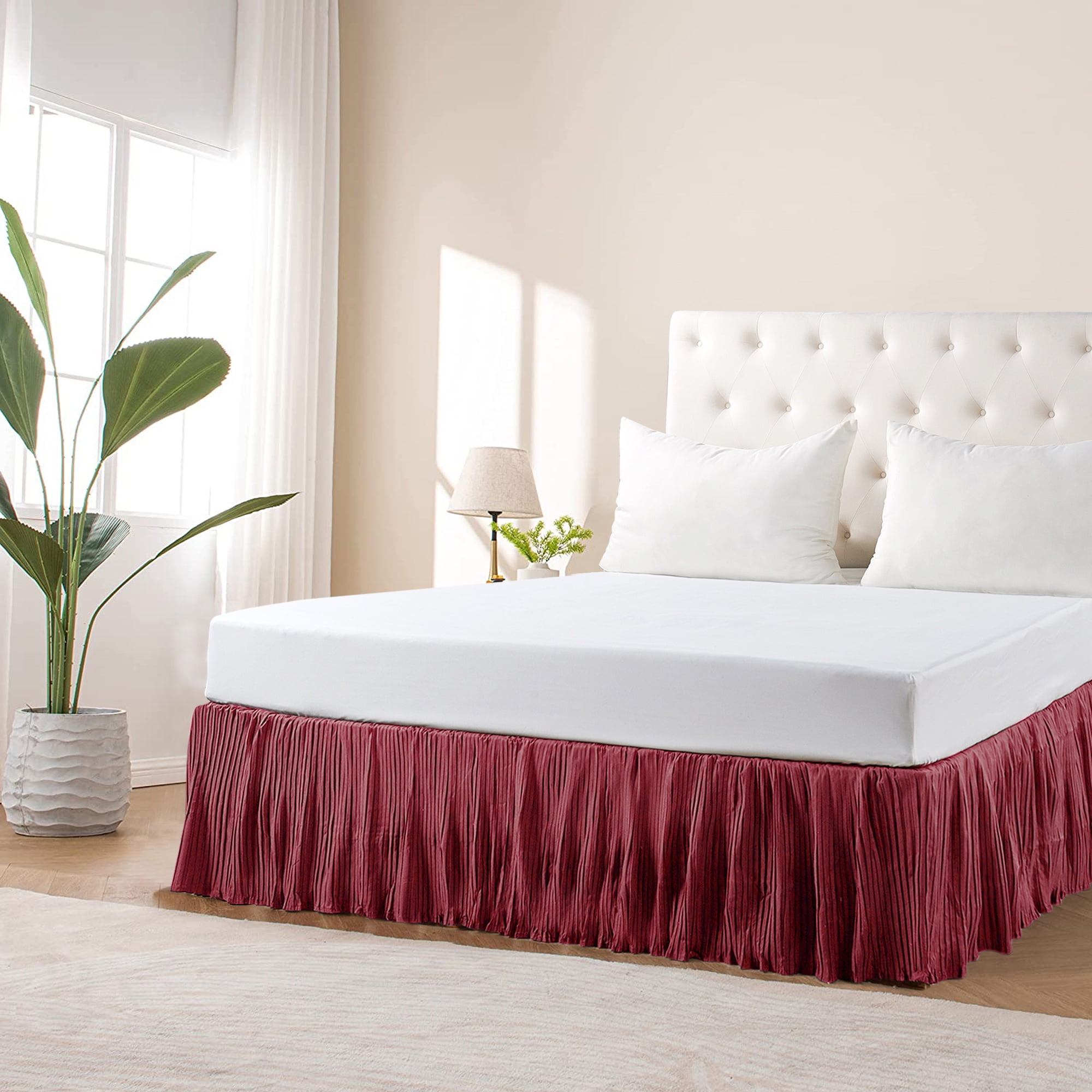 Brick Red Diamond Pleated Queen Bed Skirt with 18-inch Drop