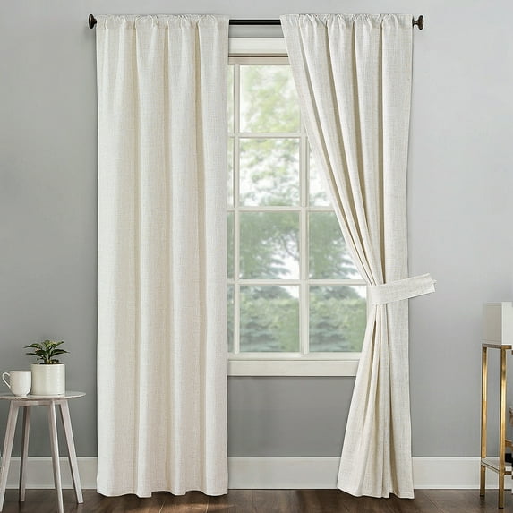 Home Soft Things Dodoma Linen Blended Curtain Set 2 Panels with 2 tiebacks - Beige - 38" x 84"