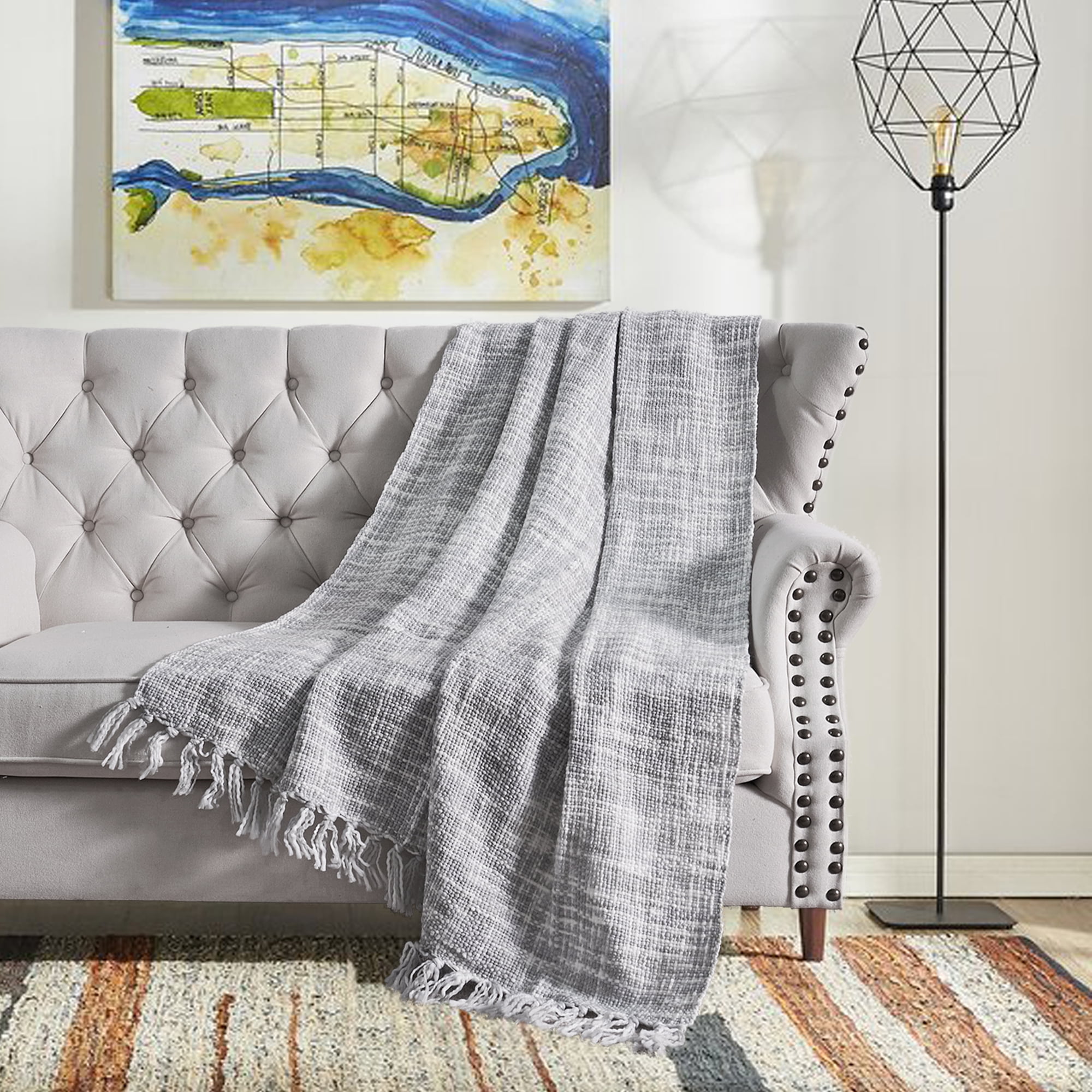 Gray Knitted Reversible Polyester Throw Blanket 50" x 60"