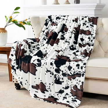Home Soft Things Cow Print Double Sided Faux Fur Throw Blanket, Soft Cozy Fuzzy Black and White Throw, 50x60 inches