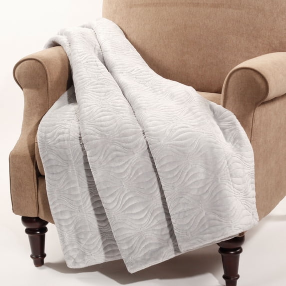 Home Soft Things Embroidered Flannel Fleece Throw - Silver Grey - 50" x 60"