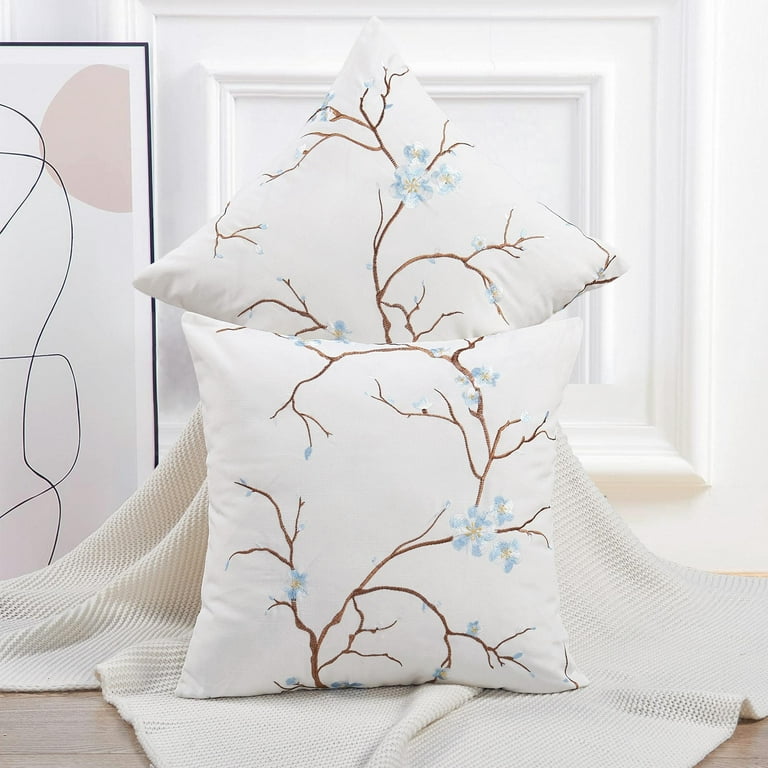 Home Soft Things Embroidery Canvas Throw Pillow Cover Pillow Case 2 Piece Set Cherry Blossom Light Blue 20 x 20 Walmart